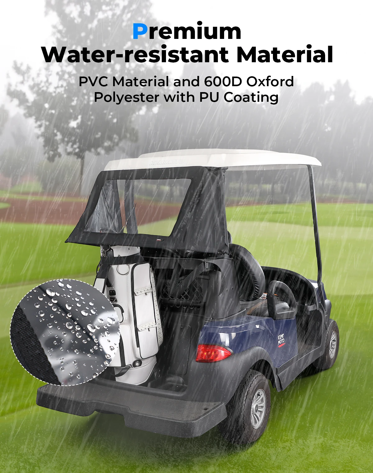 Foldable Rear Golf Cart Rain Cover Compatible with Club Car Tempo Waterproof Golf Bag Cover 2-Seater Golf Carts