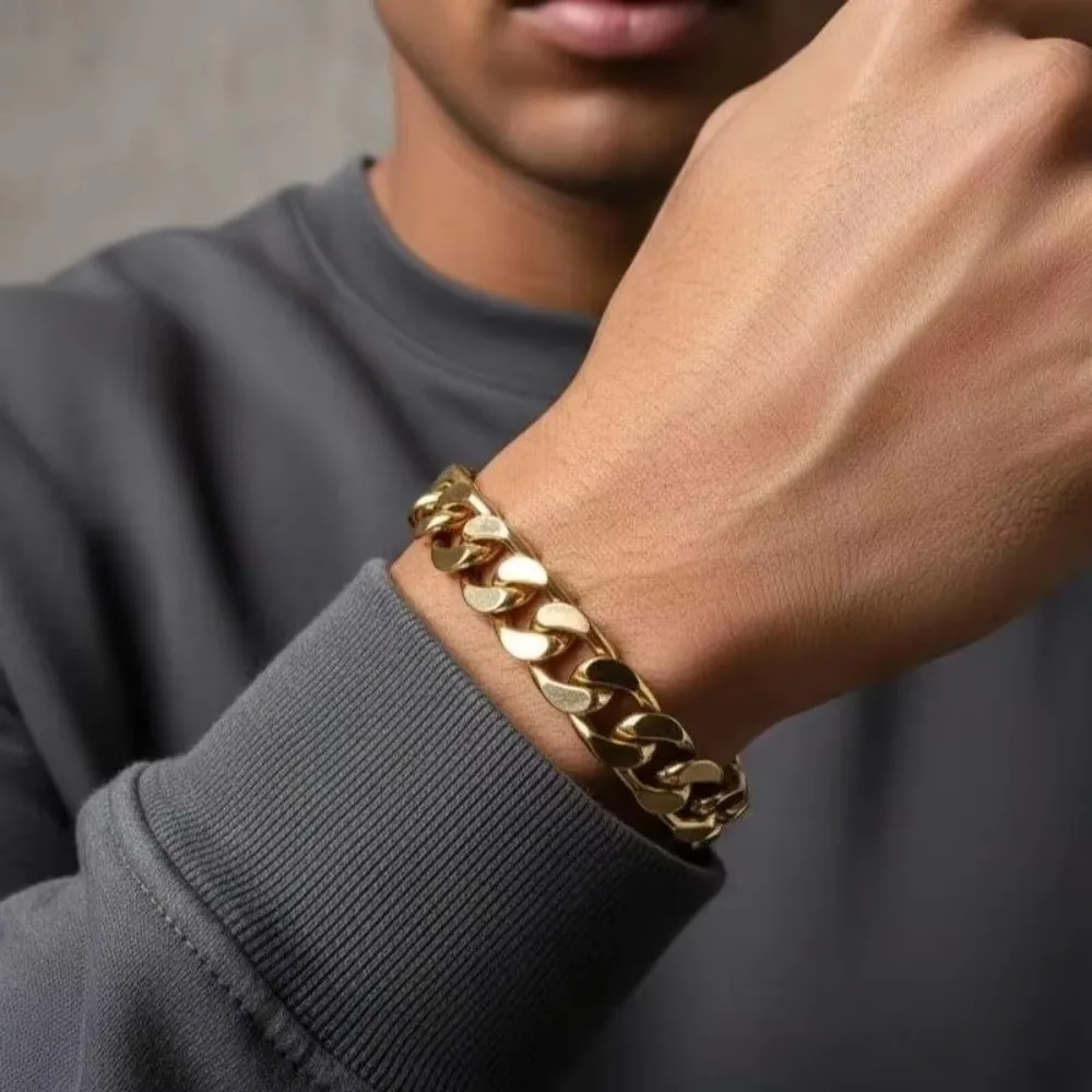 New Trendy 3/5/7mm Cuban Chain Bracelet Stainless Steel Punk Link Chain Bracelet Silver/Gold/Black Couple Bracelet for Men Women