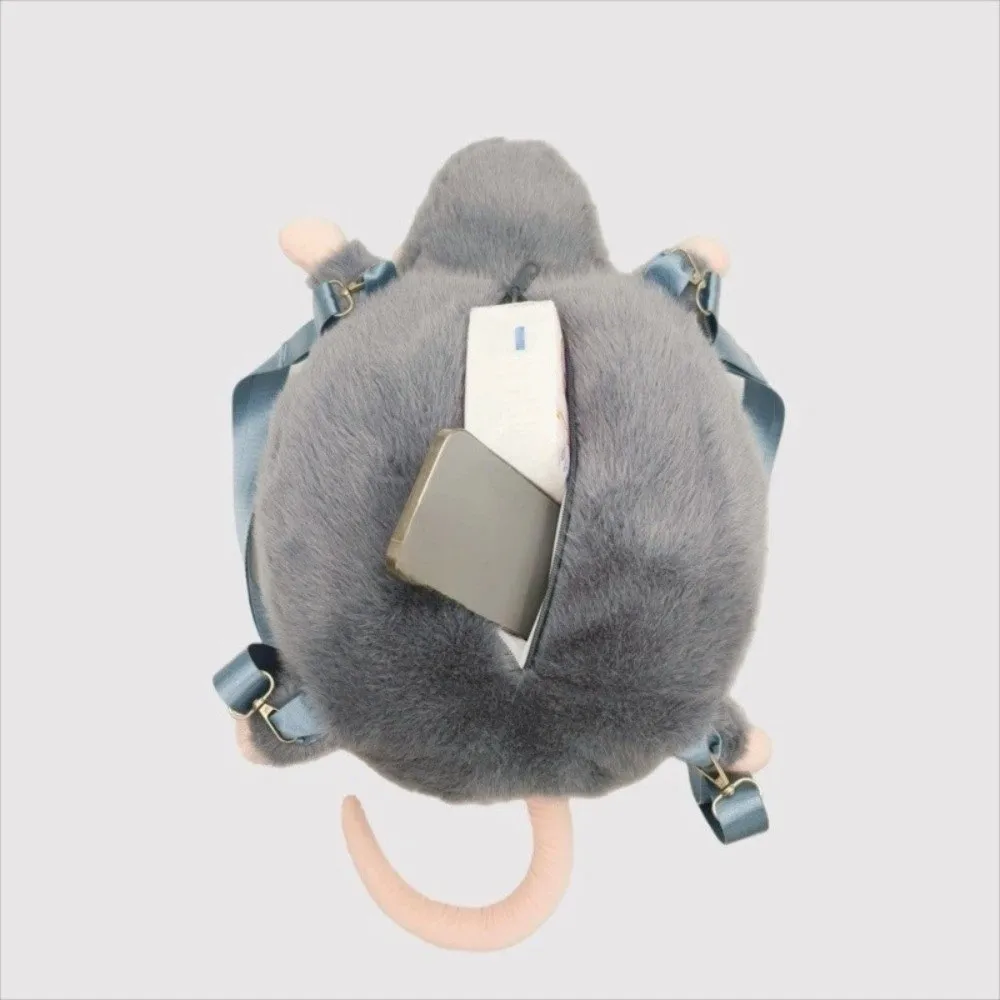 Soft Flower Branch Rat Backpack Realistic Design Large Capacity Animal Figure School Bag Cartoon Grey Brown Color Mouse Daypack