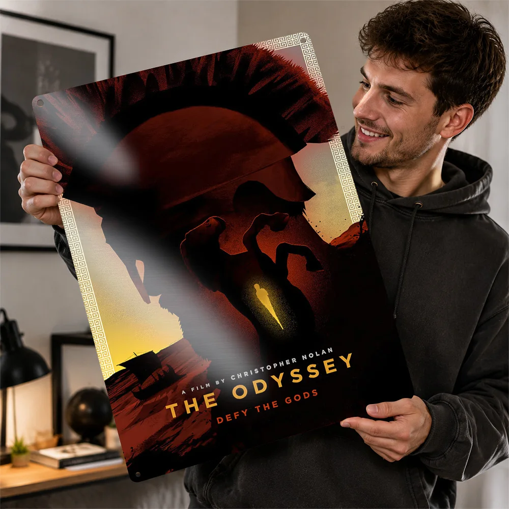 The Odyssey Warrior Helmet Textured Metal Poster Silhouette Wall Art For Home Theater Customized Aluminum Sign Cinema Fan Gift