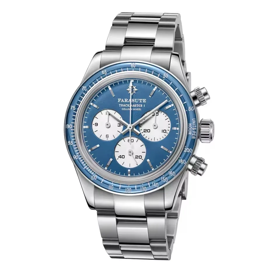 FARASUTE Men Automatic Watch 39mm Luxury Chronograph Mechanical Wristwatch Sapphire Bezel 5ATM  Dandong 4130 Triple Windows