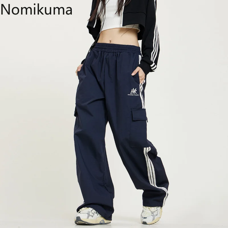 

Nomikuma Women Pants Spring Autumn High Waist Wide Leg Letter Print Pantalones De Mujer Punk Style Street Y2k Pantalon Femme