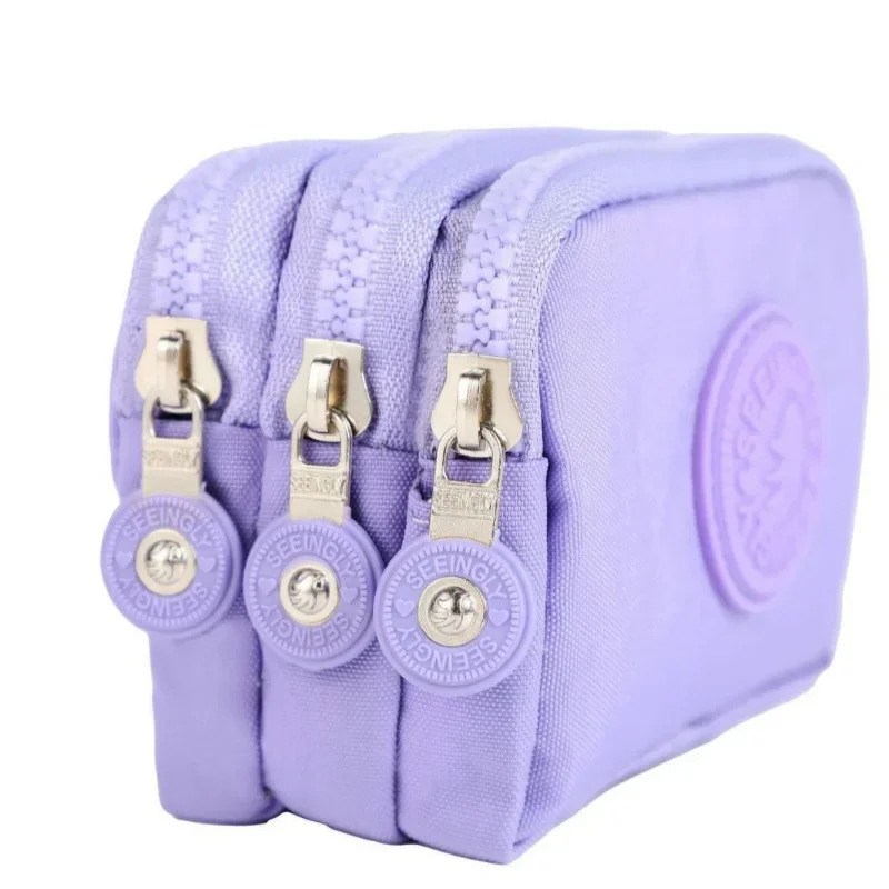 Mini porte-monnaie en nylon pour femme, portefeuilles à fermeture éclair, étanche, portable, trois couches, porte-cartes, sac à main pour fille, sac de sauna pour téléphone