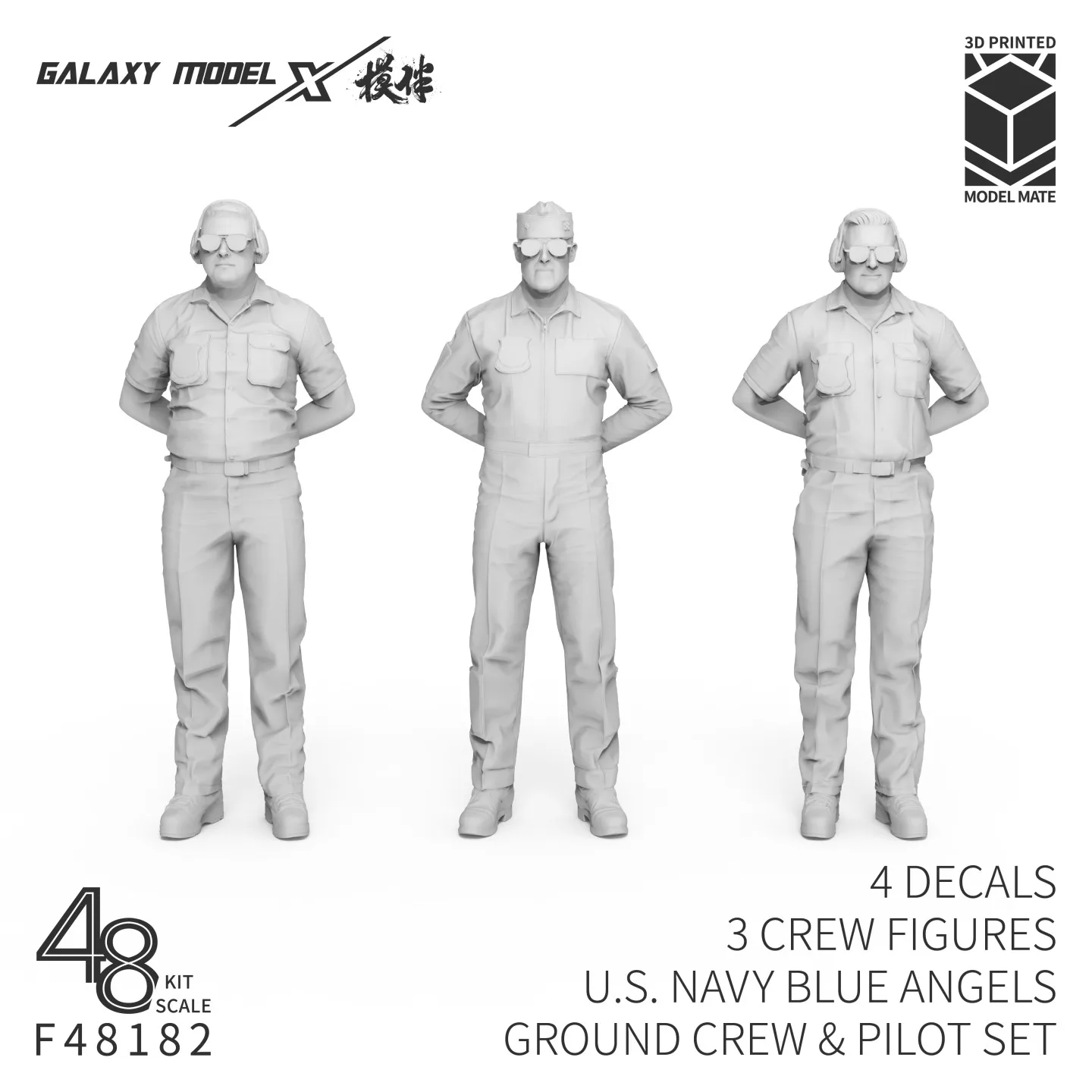 Galaxy F48182 US Navy Blue Angels 3‑Figures Hobby Accessory, 1/48 Ground Crew & Pilot Set for Aircraft Diorama Scene Building