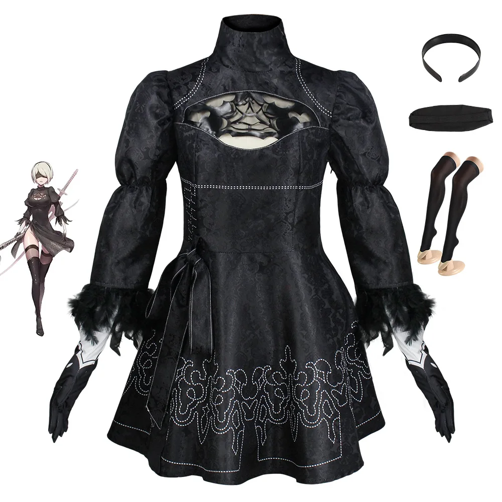 Nier Automata disfraz de Yorha 2B para mujer, traje sexy, juegos de rol, Disfraces para Niñas, vestido de lujo para fiesta de Halloween