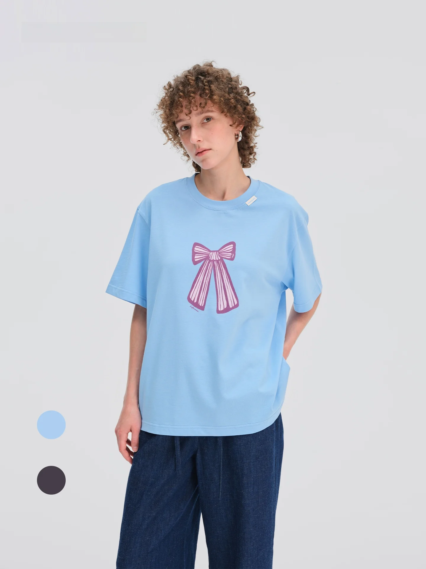 

SAFEROOM Винтажная свободная футболка с коротким рукавом и принтом в виде банта, удобный дышащий женский топ с круглым вырезом для весны