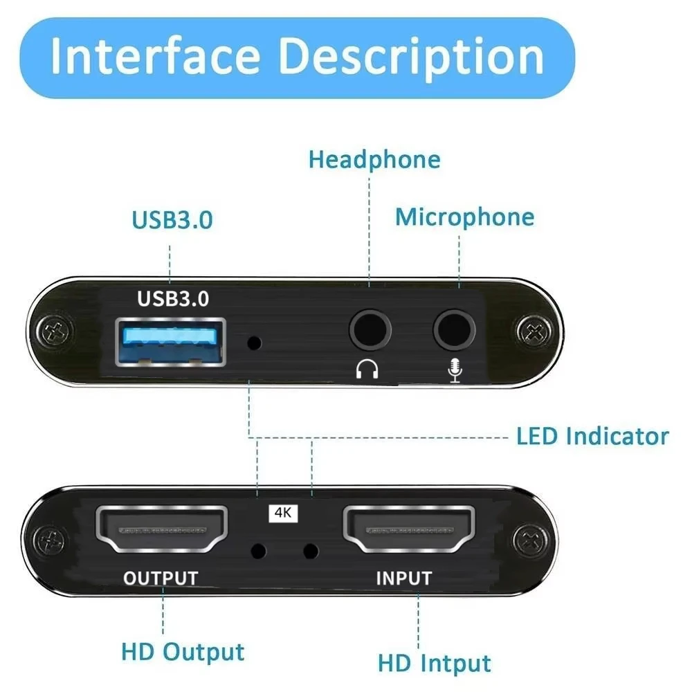 Roreta 4K USB 3.0 Video Capture Card, HDMI-compatible HDTV Recorder Grabber for Game Recording, PC, Game Audio & Mic view 5