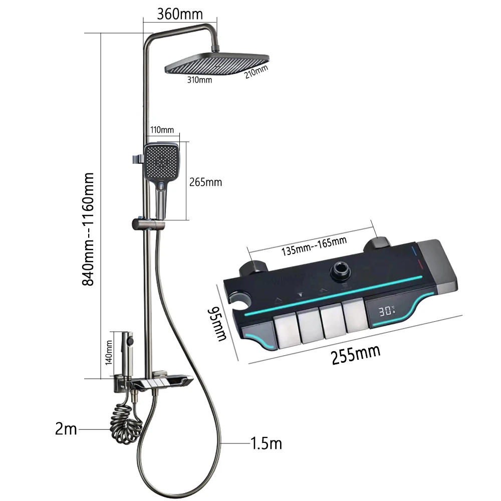 Imagem -06 - Banheiro Sistema Termostático do Chuveiro Temperatura Latão Display Digital Shower Conjunto Banheira Chuva Bidé Chuveiros Torneira Conjuntos Completos Alta Qualidade Inteligência Digital Display Shower Faucet Set