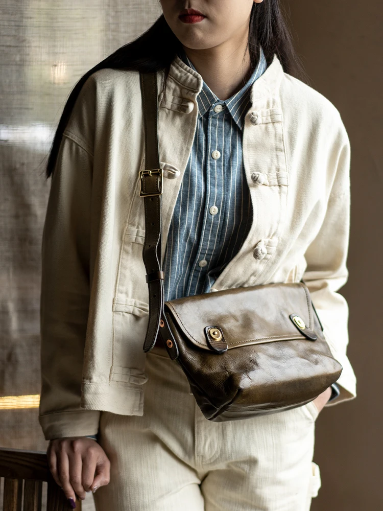 Outdoor daily work high quality cowhide leather men's messenger bag casual vintage luxury handmade genuine leather shoulder bag