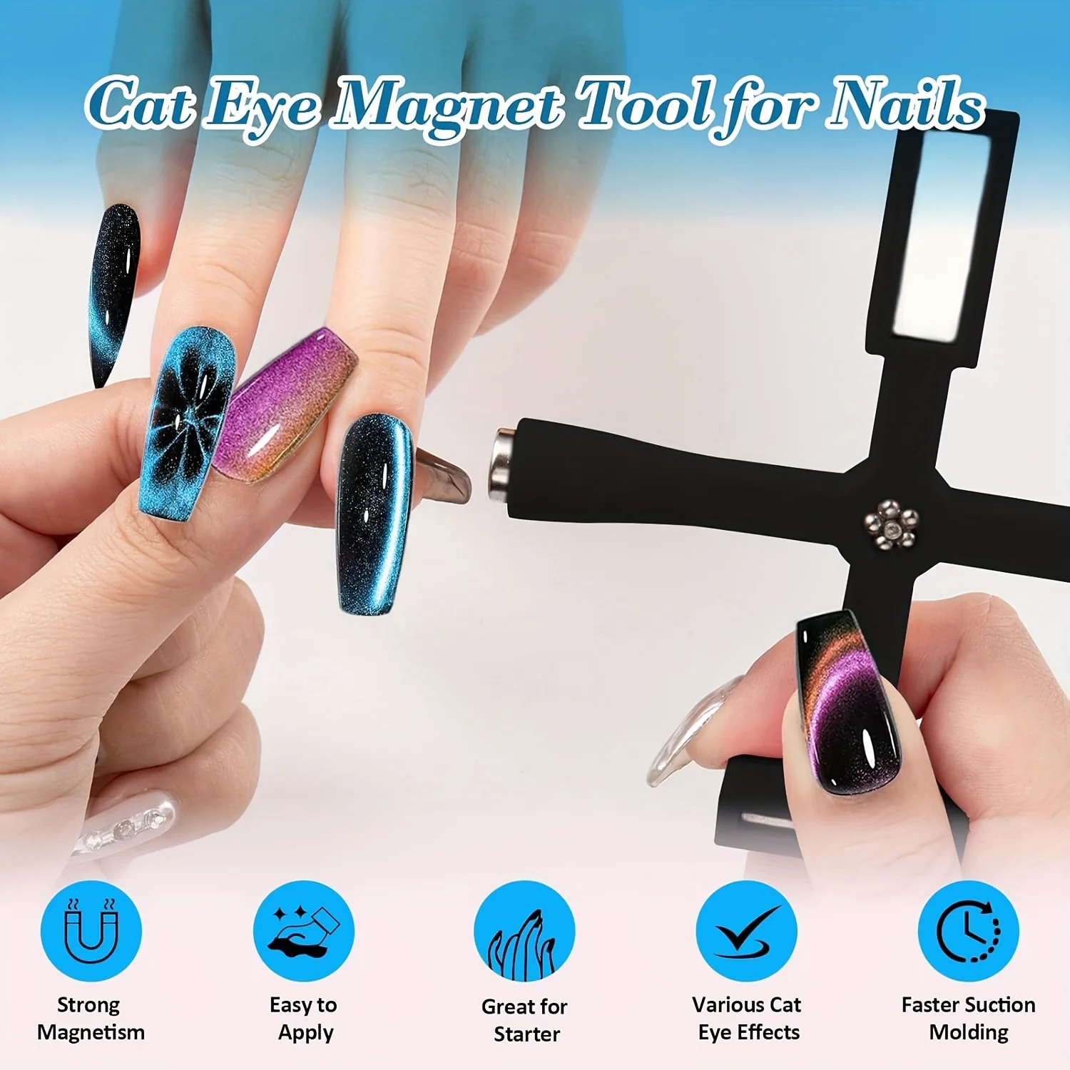 5 in 1 Nail Art Magnete Stick Cat Eye Gel magnetico per smalto gel per unghie Bordo magnetico multifunzione Strumento per unghie Magnete forte a croce