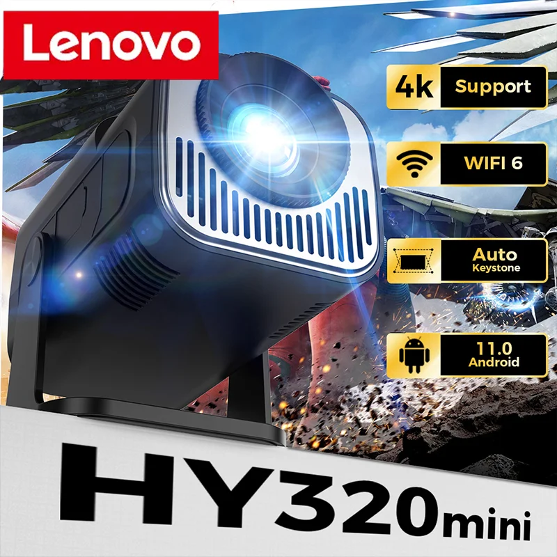 

Lenovo HY320 Mini Portable Projector 4K 1080P Native 1280*720P Android11 WIFI6 BT5.0 Auto Keystone Cinema Beam Projector HDMI