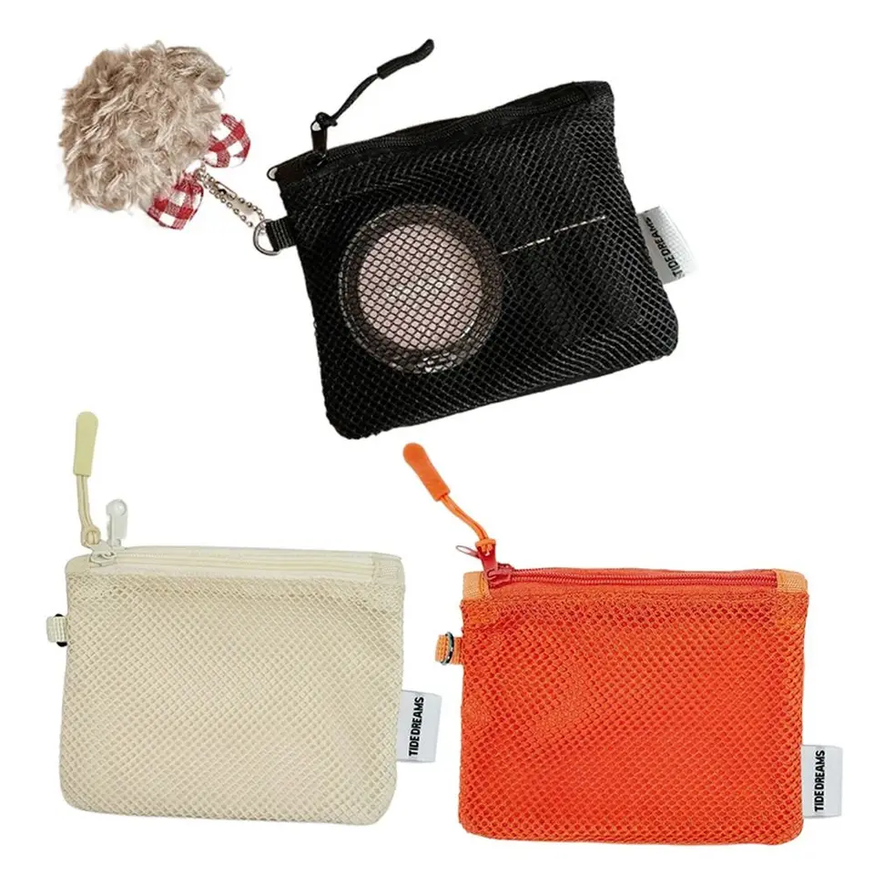 Double Zipper Mesh Coin Purse, Portable Travel Cosmetic Organizer