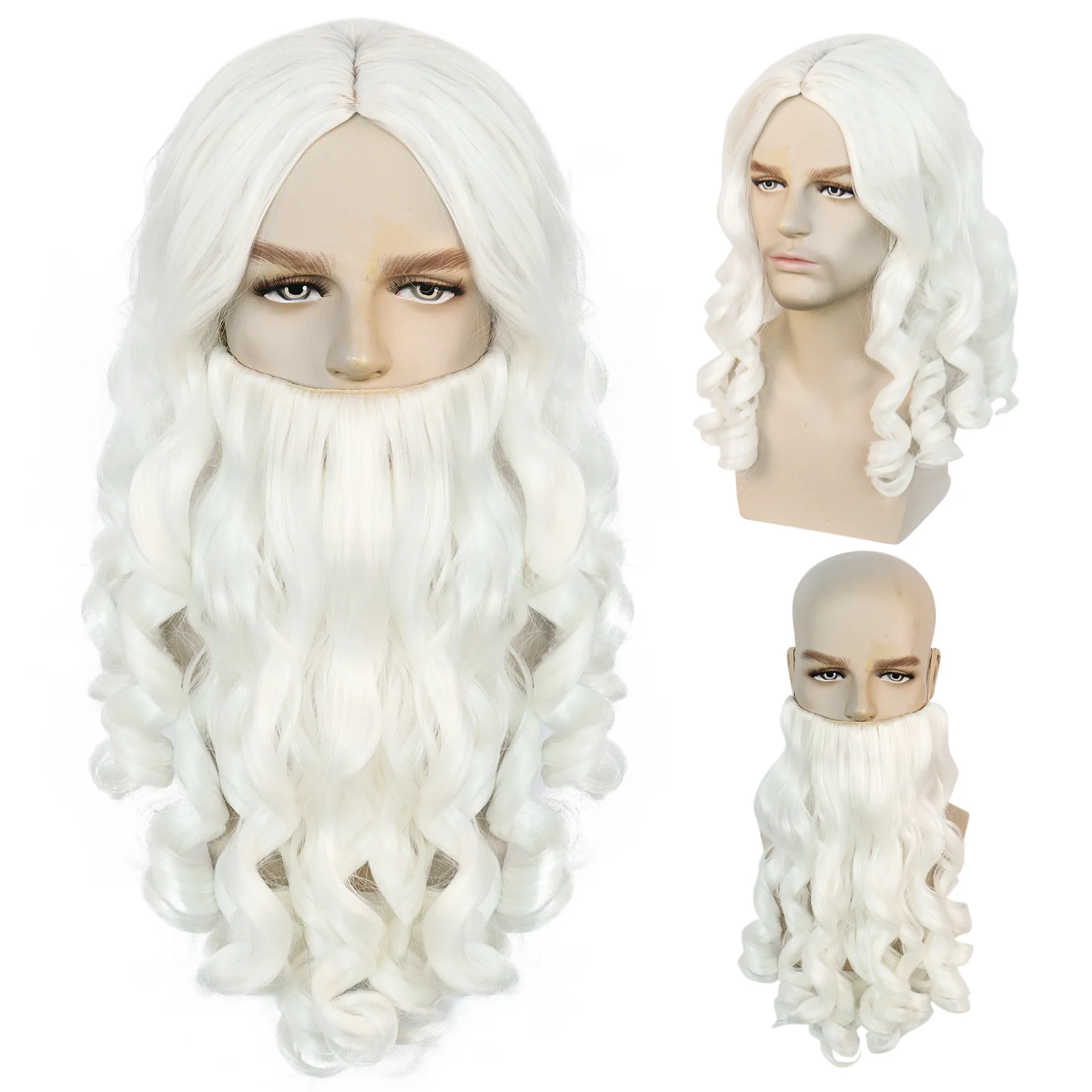 

Santa Claus Beard Wig Full Set Fancy Dress up White Beard Wigs Role Play Hair Christmas Halloween New Year Decoration