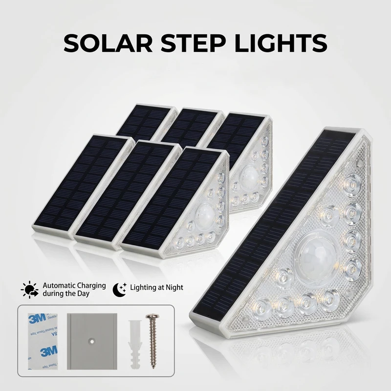 Motion Sensor Solar Stair Lights Outdoor Waterproof Super Bright Warm LED Step Lights for Garden Yard Porch Terrace Guardrail