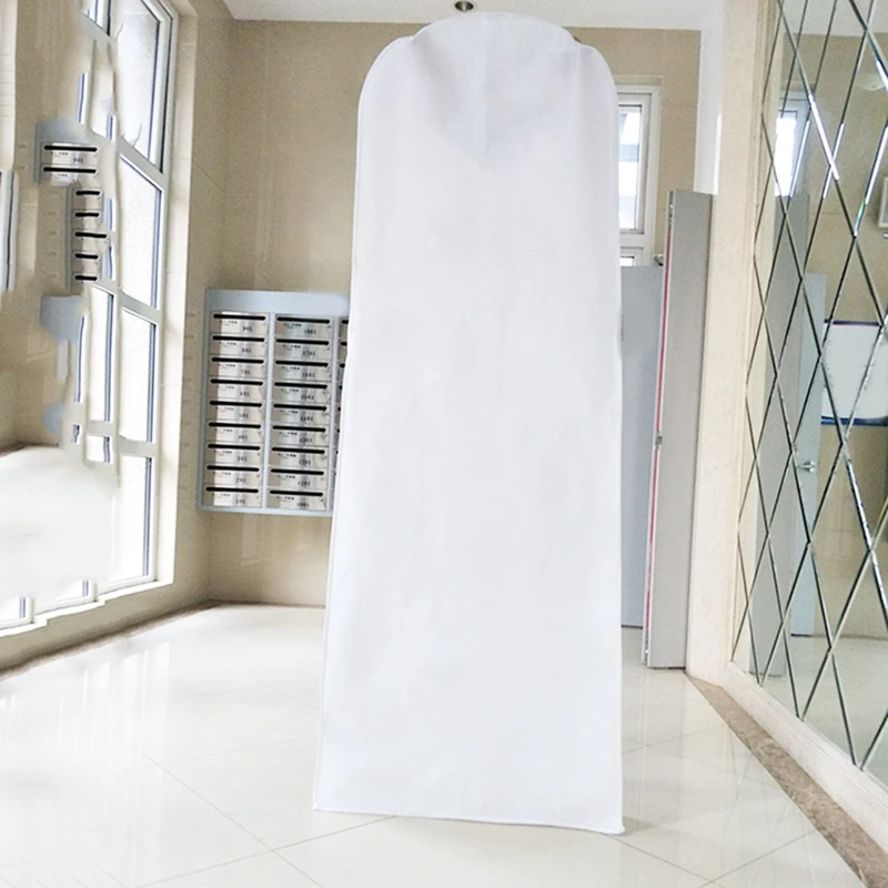 Long Wedding Dress Bag Cover Evening Dress Dust Cover Bridal Garment Storage Bag Nonwoven Wedding Dress Dust Cover White