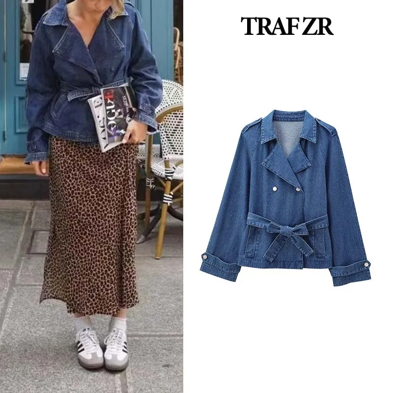 Traf zr senhora jaquetas elegantes e bonitas casacos femininos arco denim jaquetas novo em casacos senhoras moda feminina casaco de outono