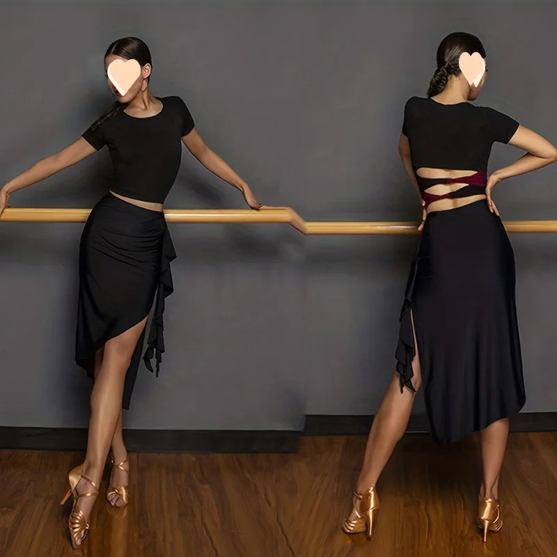 Deia saia de dança latina feminino adulto novo estilo babados saia curta prática roupa de dança saia inferior