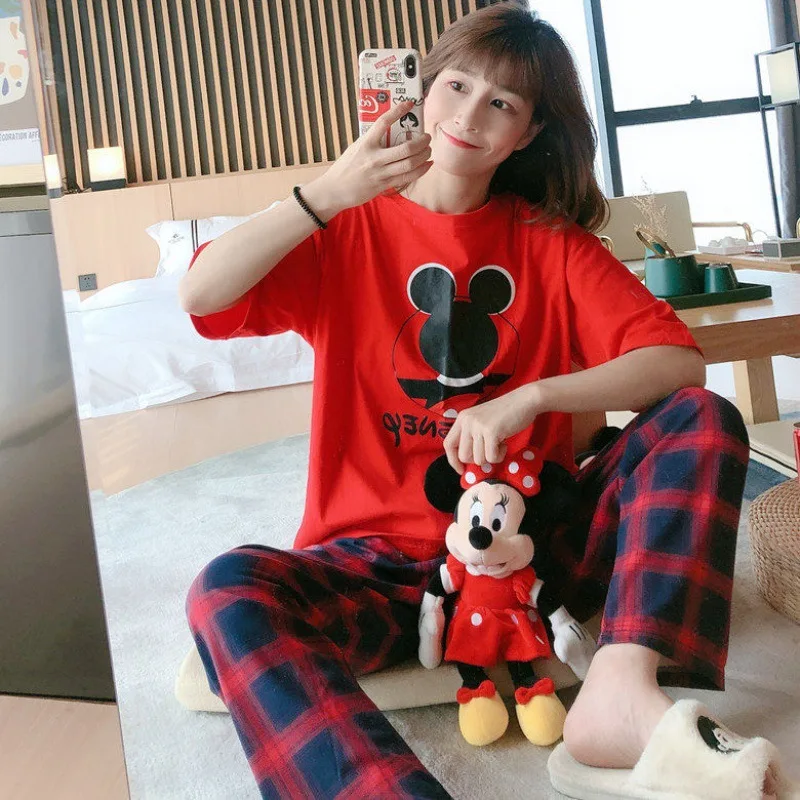 Disney 2 pz Mickey Simba scoiattolo stampa pigiama estivo donna pantaloni a maniche corte homewear vestito carino girly dolce pigiama sciolto