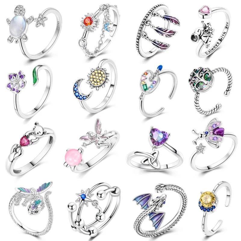 Nuevo Anillo abierto Original de plata 925 con forma de sol y luna, adecuado para elegantes regalos de joyería de boda y compromiso para mujer