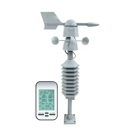 Wireless Anemometer Dual Mount Wind Sensor LCD Weather Station Clock Wind Speed Direction Chill Home Temperature Humidity Meter