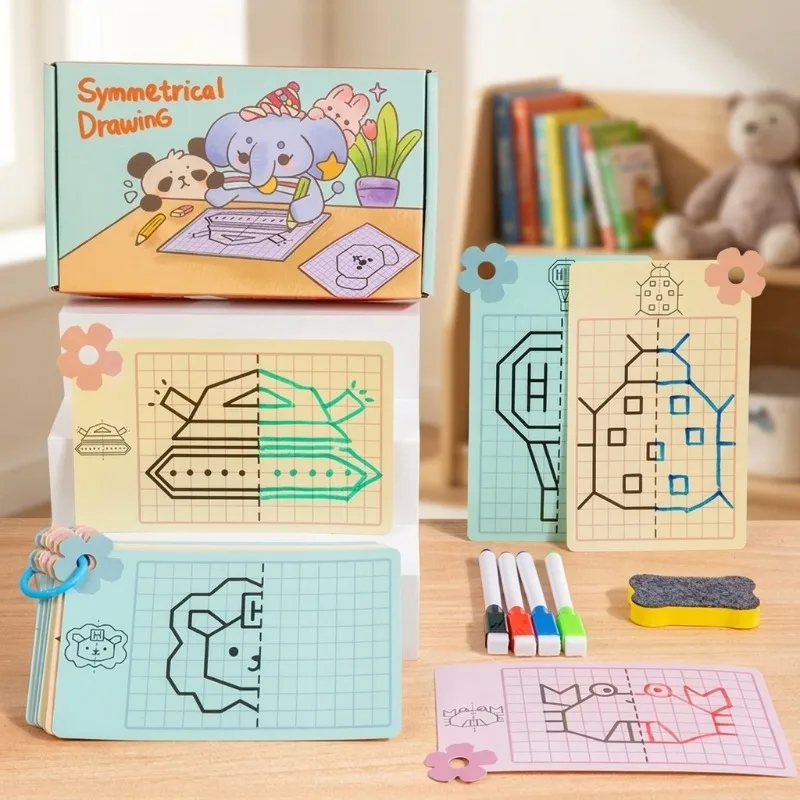 Reusable Tracing Book Pen Control Training Toy with Erasable Symmetrical Graphics for Kids To Practice Concentration Early
