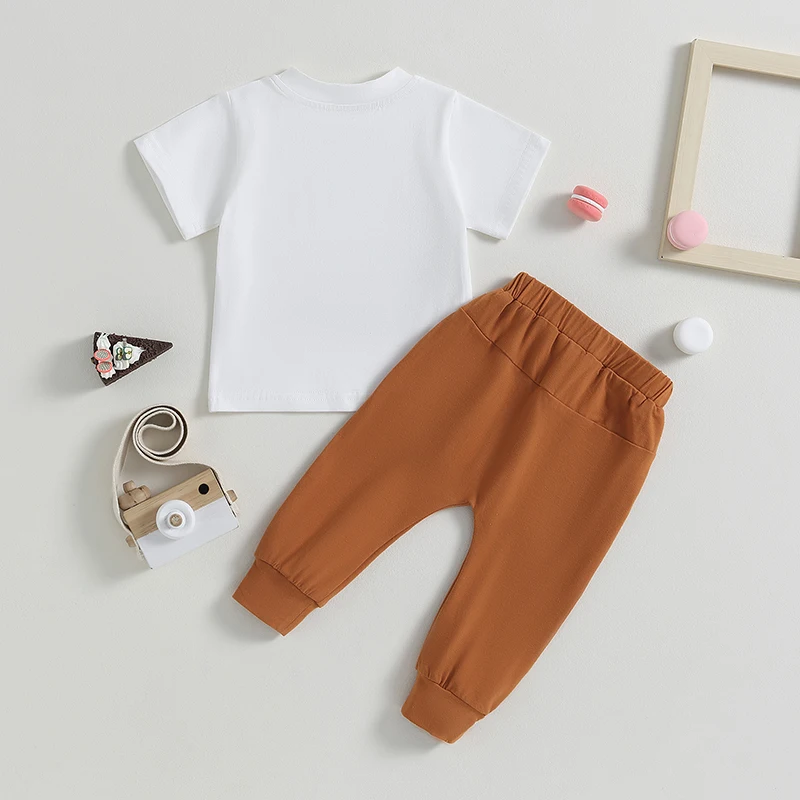 Infant 2-Piece Autumn Ensemble with Short-Sleeve Pie Patterned Tee and Trousers - Adorable Toddler Apparel Set