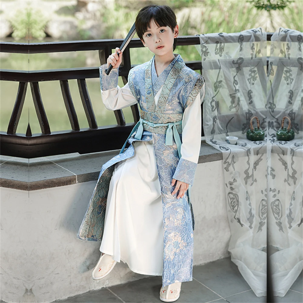 New Boys' Printed Hanfu Autumn Chinese Style Tang Suit Handsome High-end  Children's Traditional Ancient Costume Oriental Hanbok