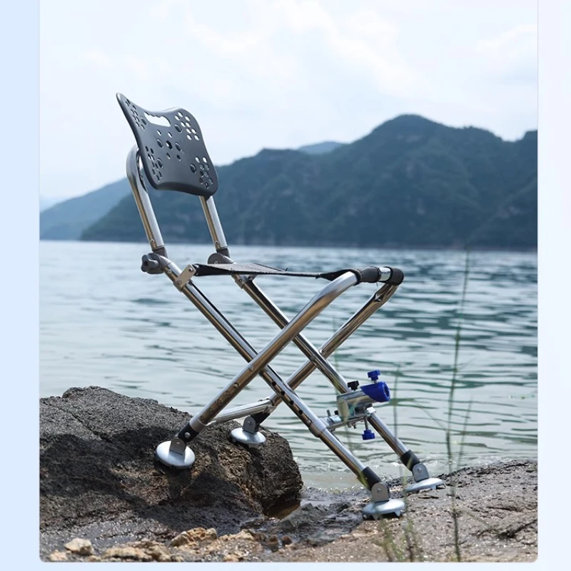 Specialized Fishing Equipment, All-Terrain Fishing Chair, Stainless Steel Folding Stool, Adjustable Angler\'s Seat Fishing Gear