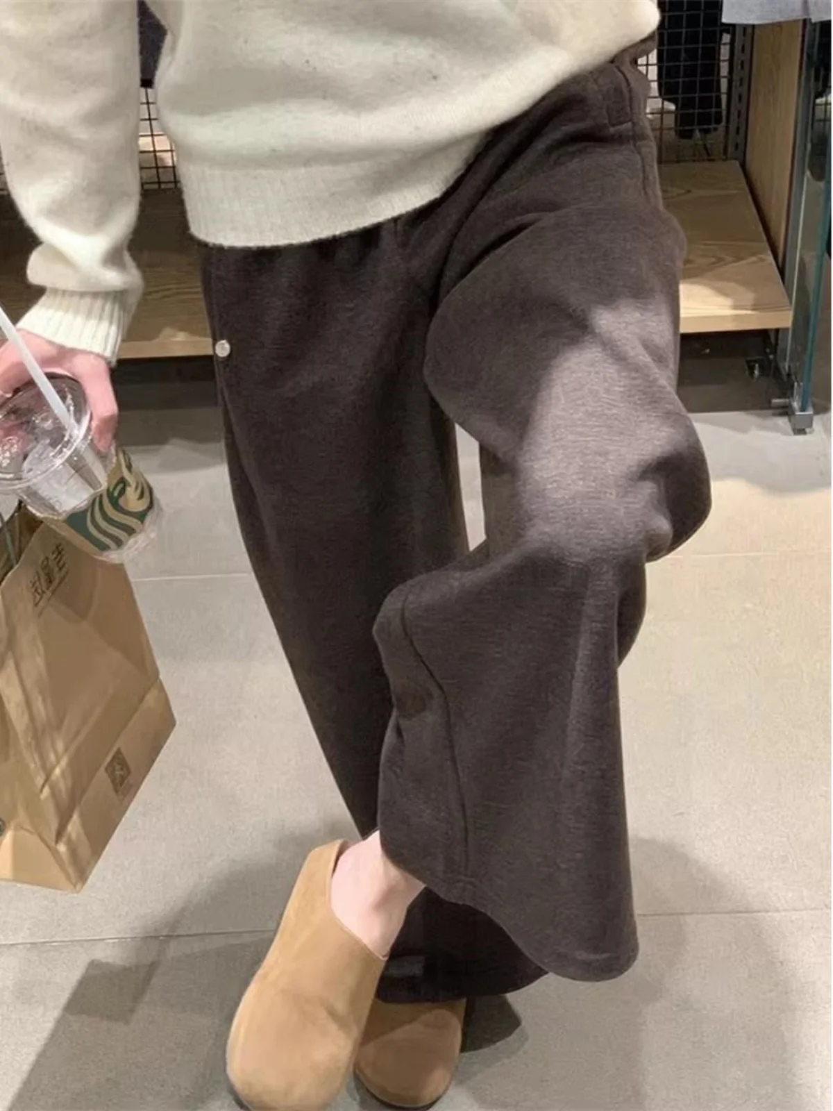 

Теплые широкие брюки на флисовой подкладке, женские свободные удобные повседневные брюки, осенне-зимние длинные брюки с высокой талией, мягкие на ощупь