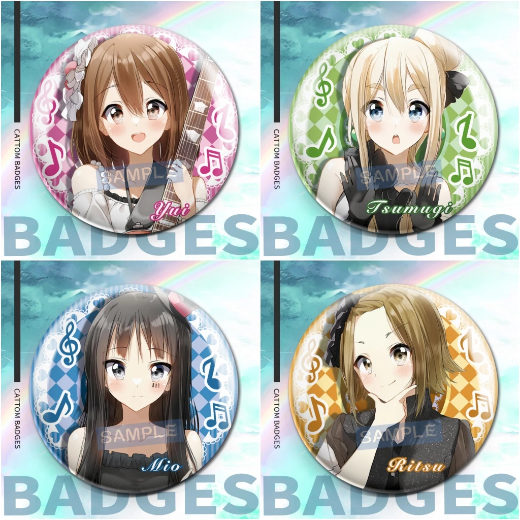 

Anime K-ON Hirasawa Yui Kotobuki Tsumugi Akiyama Mio Tainaka Ritsu Cosplay Costume Badge Pin SPTE Tinplate Brooch Accessories