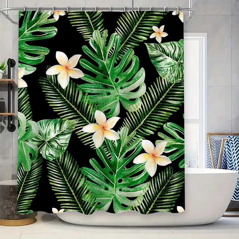 

Зеленые пальмовые листья, белые цветы, занавеска для душа, водонепроницаемое украшение для ванны, 3D печать, украшение для дома, украшение для Bathr
