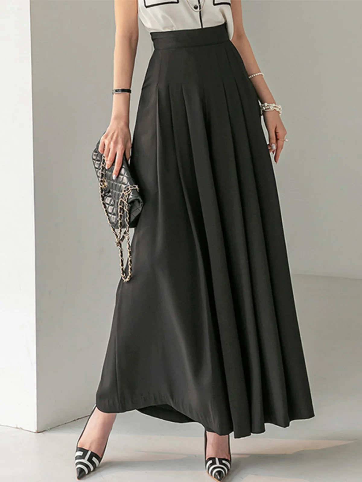 

Шикарные брюки-палаццо с высокой талией Chic Queen 2026: новая коллекция весна-лето, повседневные, для офиса, из полиэстера, с эффектом охлаждения