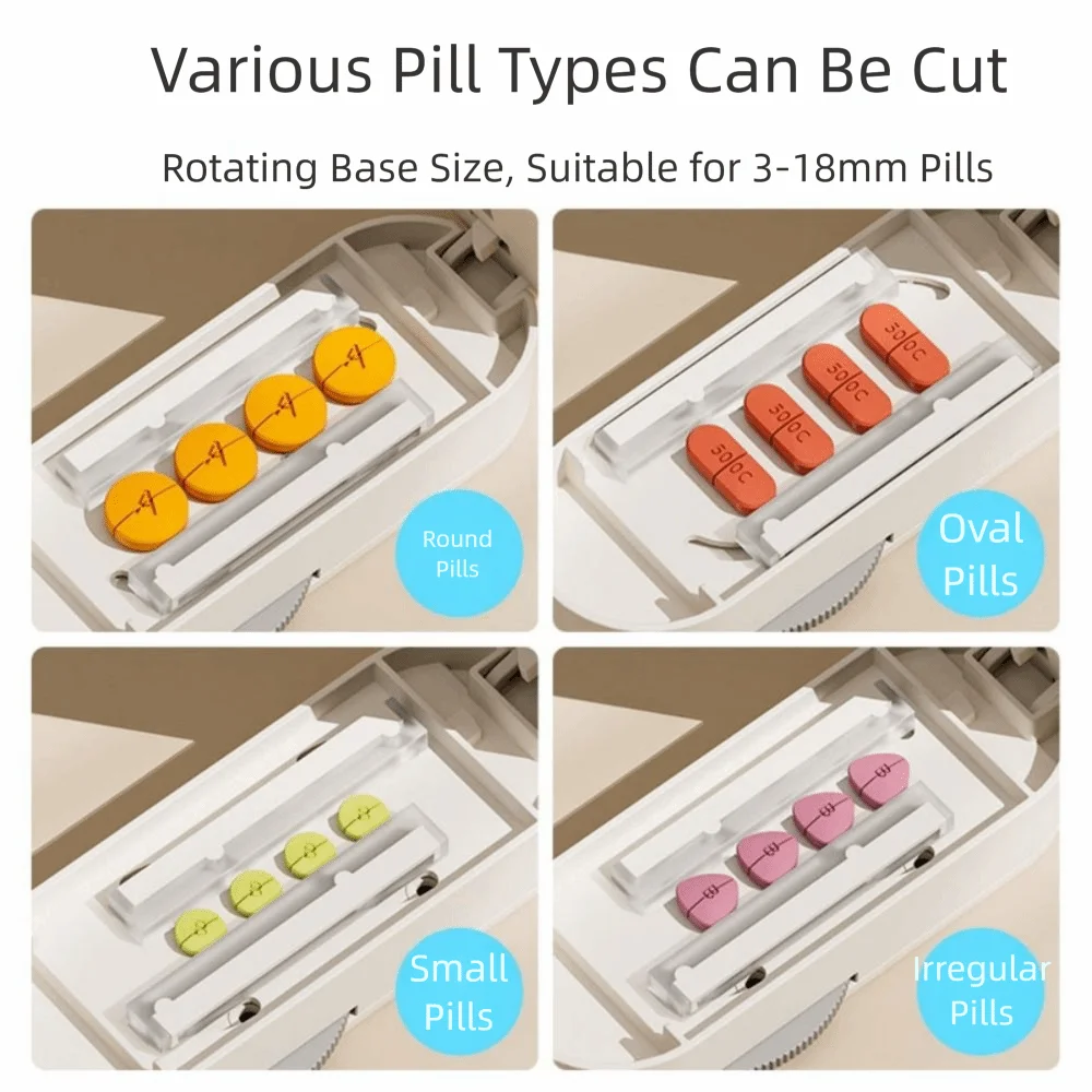 2 In 1 Pill Storage Box with Cleaning Brush Dust-Proof Portable Pill Cutter Precise Cutting Adjustable Daily Pill Splitter Home