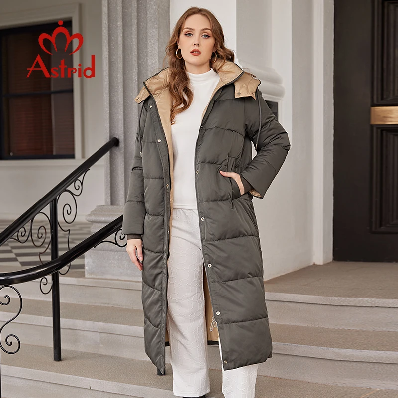 Astrid Winter Jacket Women 2022 Casual Oversize Coat Long Warm Fashion Stitching Oversize Hooded Women\'s Parka Female Clothing