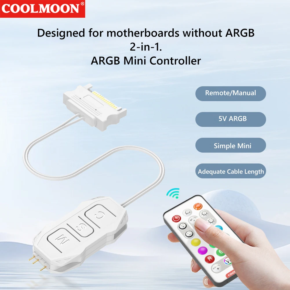 RGB Remote Controller ARGB 5V 3PIN To SATA 1 To 4 Sync Motherboard Cable Extension Line for PC Fan Cooling Fan Light Strip