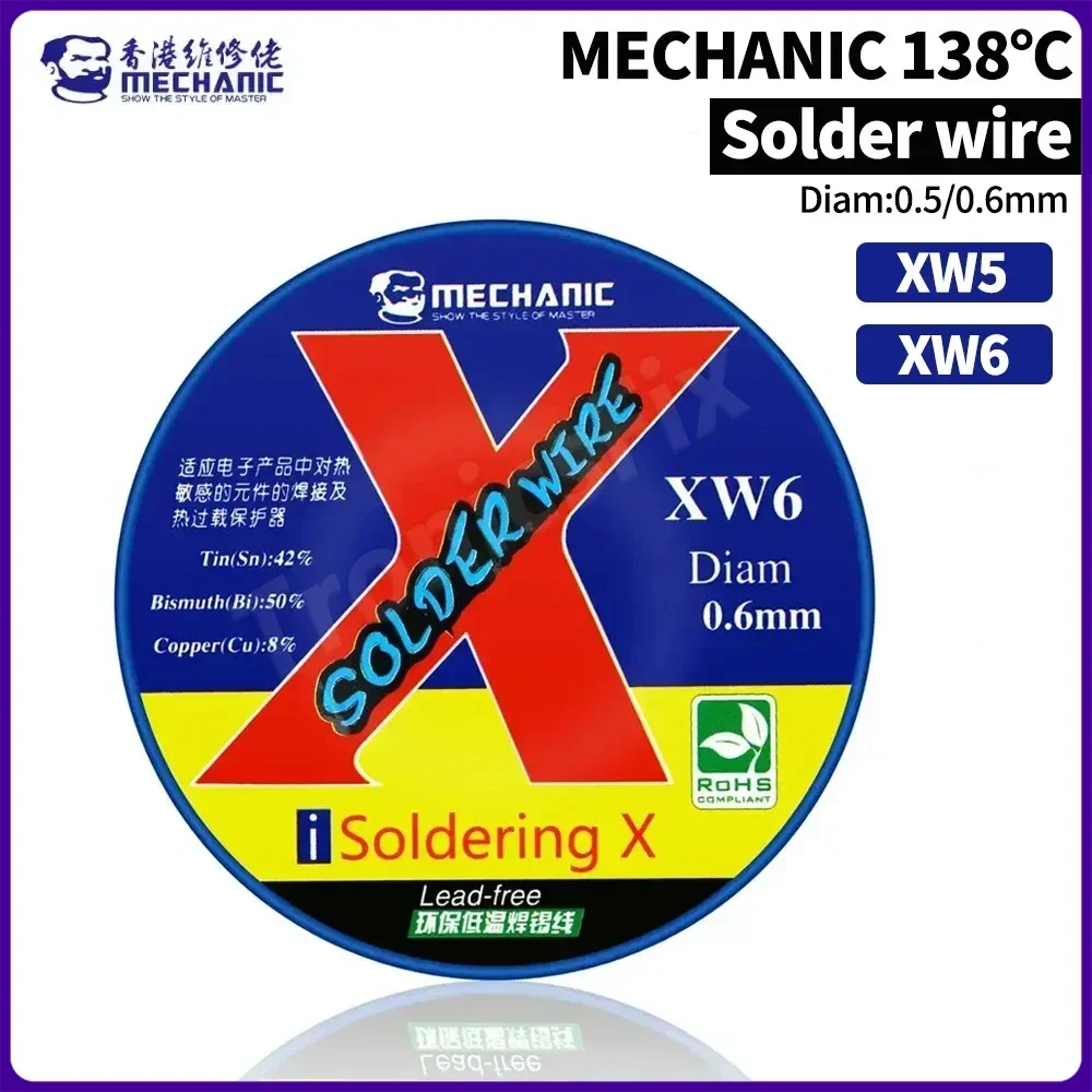 MECÂNICO XW5 XW6 0,5/0,6mm 50g 138 ℃   Fio de solda de alta pureza sem chumbo de baixo ponto de fusão adequado para ferramenta de solda de reparo de telefone