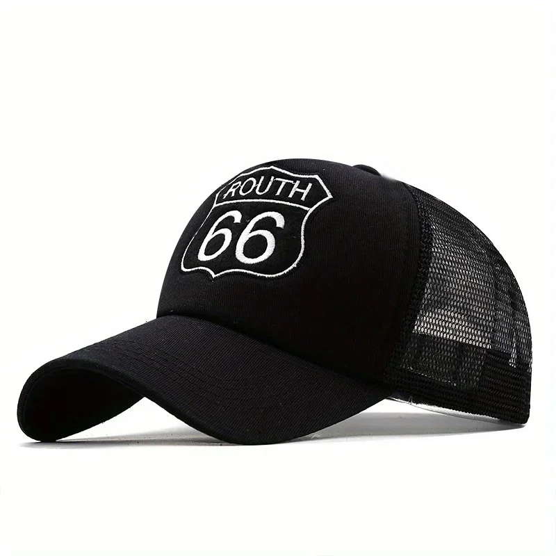 

Mesh Baseball Cap Route 66 Letter Embroidery Lightweight Dad Hat Breathable Comfort for Outdoor Casual Daily Sun Protection