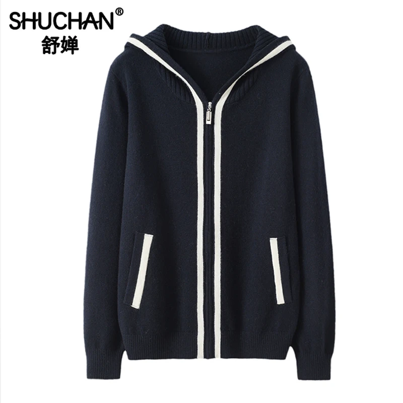 100% Cashmere New 2023 Autumn Winter Warm Sweater Women  Thick （Winter)  Casual  Hooded  Casacos Femininos Inverno