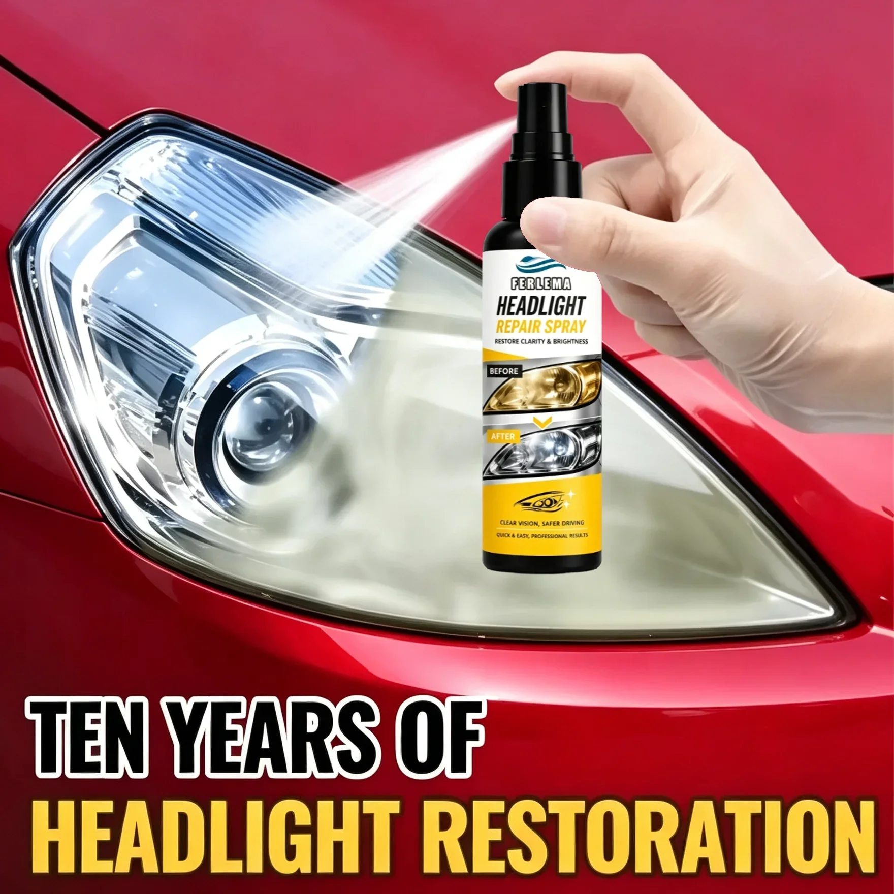 Headlight Lens Renewing Spray, Remove Oxidation and Cloudiness, Recover Clear Transparency for Auto Headlamp