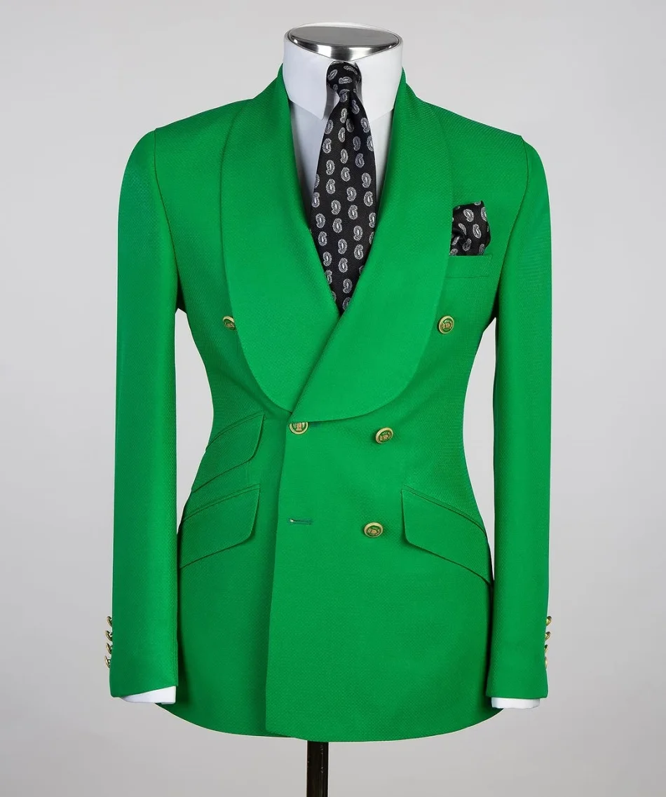 

Double Breasted Green Men's Suits 2pcs Blazer Pants Formal Party Wedding Tuxedo Special Occasion Male Suit