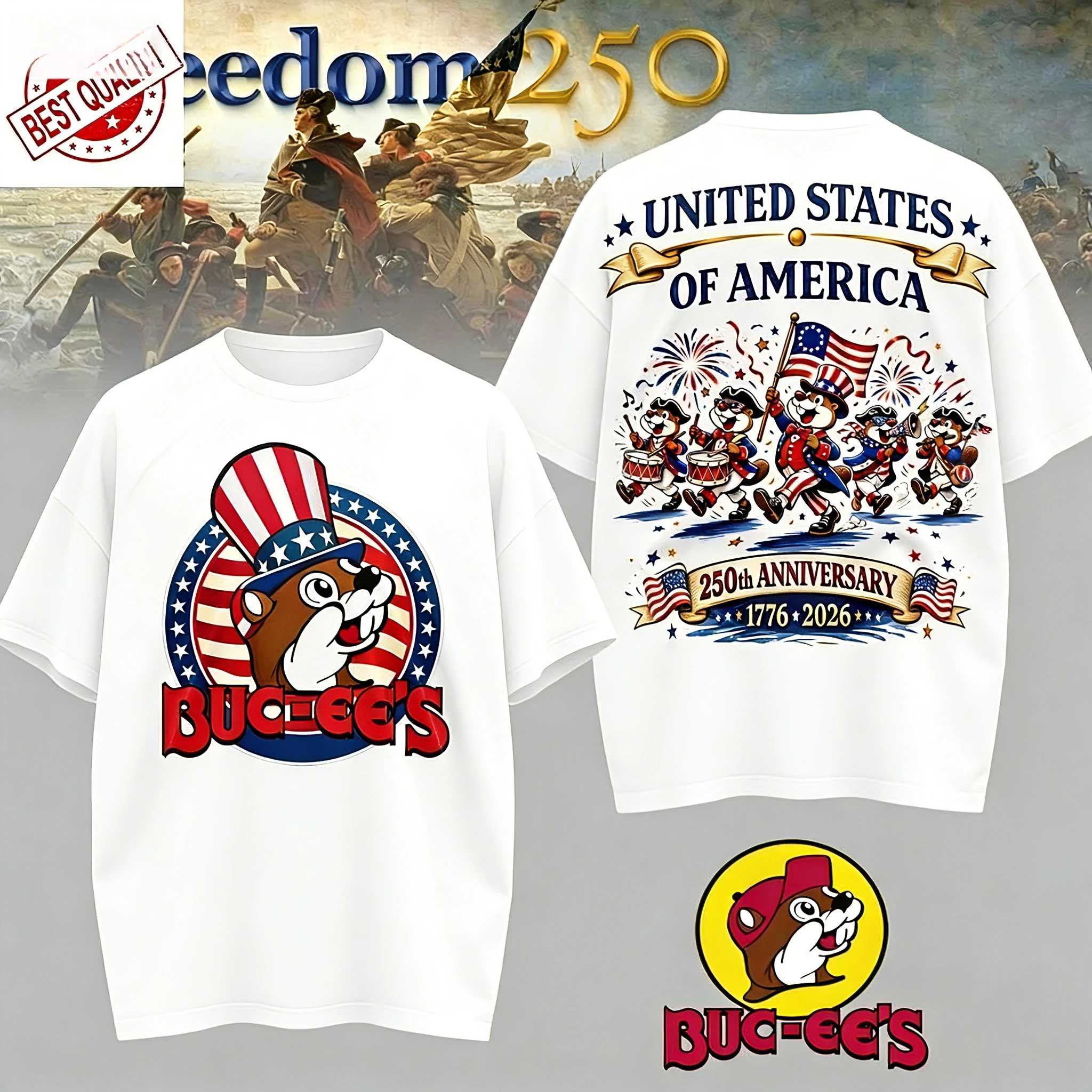Camiseta Retro de Moda Y2K Cómoda y Transpirable de la Gira Norteamericana 2026 de Bucee, Edición "Estados Unidos de América 250"