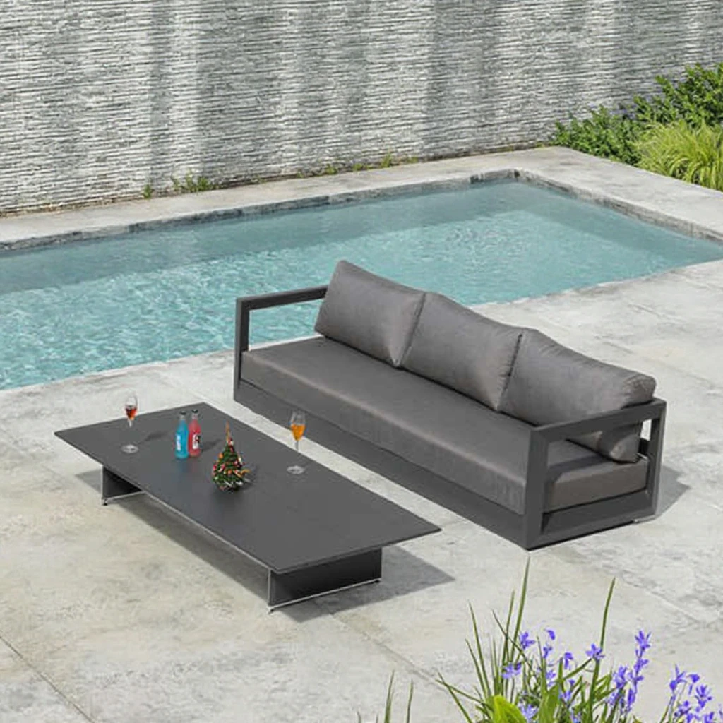 

！@Modern Outdoor Patio Aluminium Sectional Sofa Set Wicker and Rattan Garden Lounge Furniture Durable Metal Couches for Home Use