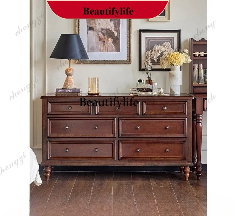 American retro solid wood wardrobe French living room kitchen dining side cabinet bedroom multi-functional locker d178