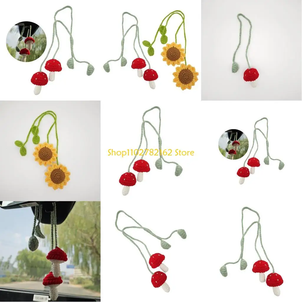 

547B Crochet Rearview Mirror decors Car Pendants Mushroom designs for Car