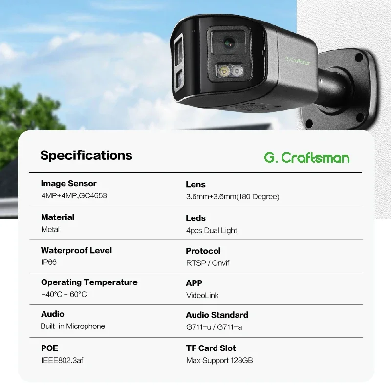 2026 GA-B6FD-M8G(AG) 4K 8MP 180 Degree Camera Panoramic CCTV IP Network Surveillance Security Bullet Outdoor Camera HIK Protocol