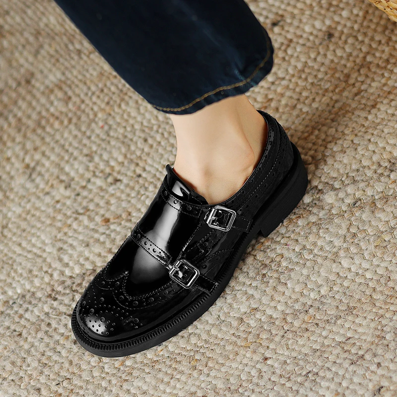 2024 New Autumn Women Oxford Loafers Retro Chelsea Women Shoes Luxury Pumps Genuine Leather Bullock Shoes Ladies Shoes