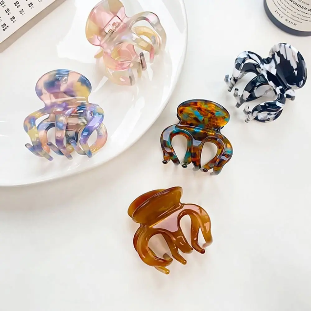 Acetate Pumpkin Grab Clip Small Korean Style High Ponytail Fixed Artifact Hairpin Shark Clip Hollow Out Retro Mini Hair Claw