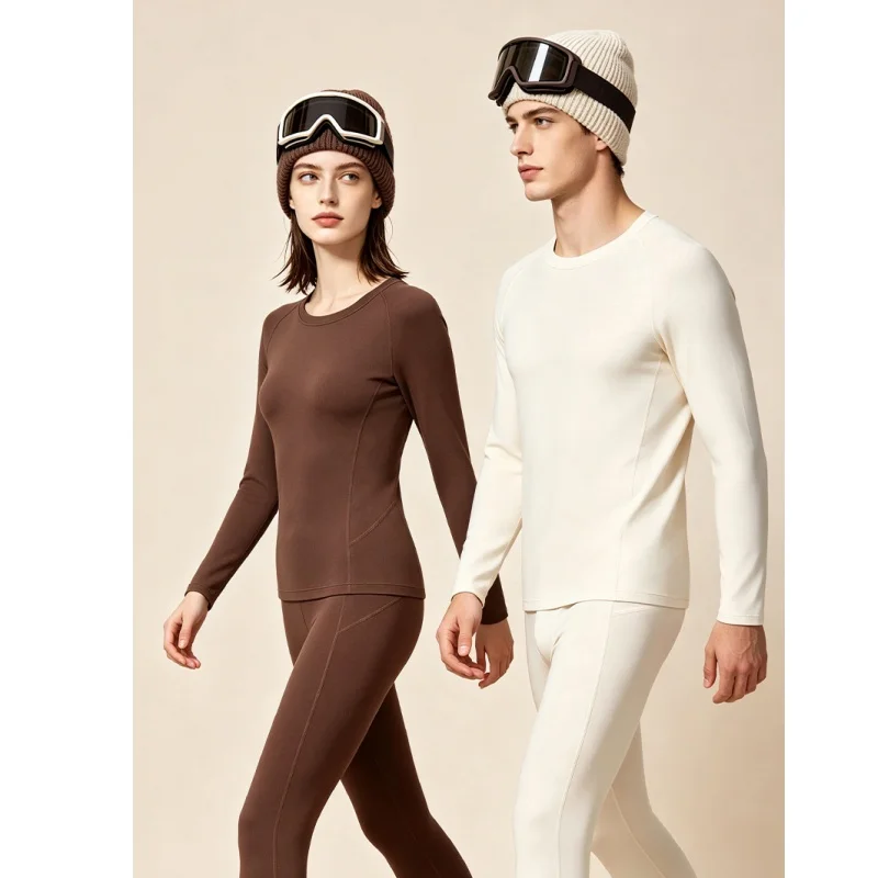 Men's and Women's Lyocell Couple Thermal Underwear Sets Warm Lightweight Breathe Quick-Dry Outdoor Sports Suits Top+Pant 2pcs
