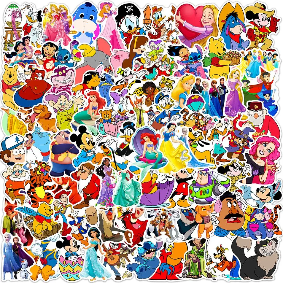 Pegatinas de personajes de Disney, Stitch, Mickey Mouse, Buzz Lightyear, para ordenador portátil, equipaje, monopatín, grafiti de juguete, 10/30/50/100 Uds.
