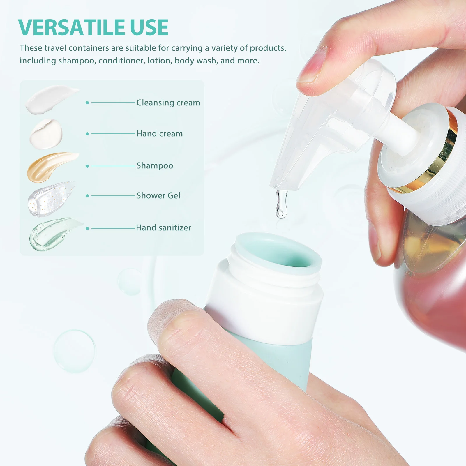 2 قطعة زجاجات السفر سيليكون 150 مللي إعادة الملء أدوات الزينة الحاويات مانعة للتسرب المحمولة غسول موزع شامبو للاستحمام الصالة الرياضية #5